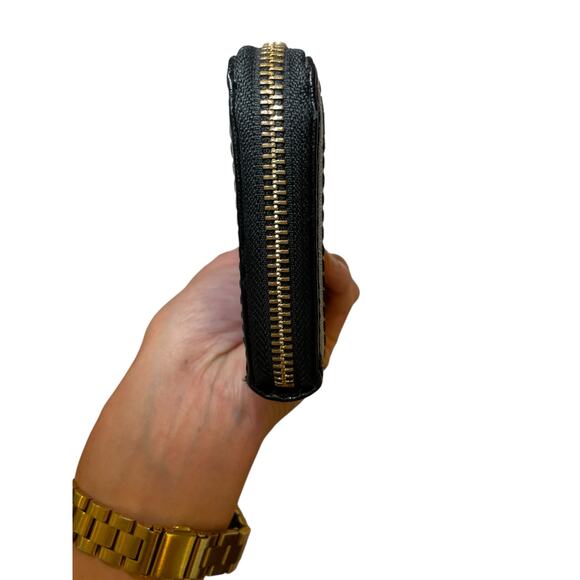 Ralph Lauren Black Leather & Gold Plate Full Zipper Women's Card Wallet - Picture 8 of 14